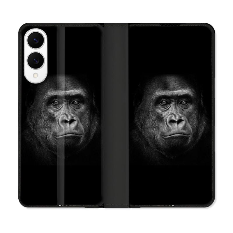 Housse Cuir Portefeuille Pour Samsung Galaxy S25 EDGE Animal Gorille Noir