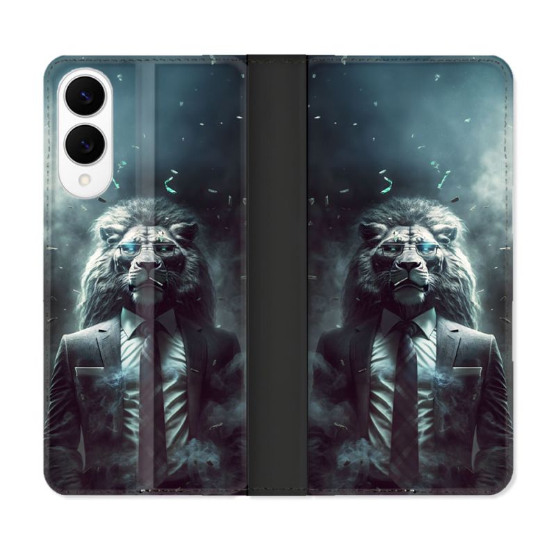 Housse Cuir Portefeuille Pour Samsung Galaxy S25 EDGE Animal Lion Business