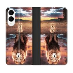 Housse Cuir Portefeuille Pour Samsung Galaxy S25 EDGE Animal Lion Reflet