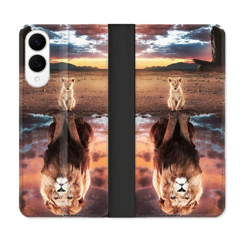 Housse Cuir Portefeuille Pour Samsung Galaxy S25 EDGE Animal Lion Reflet