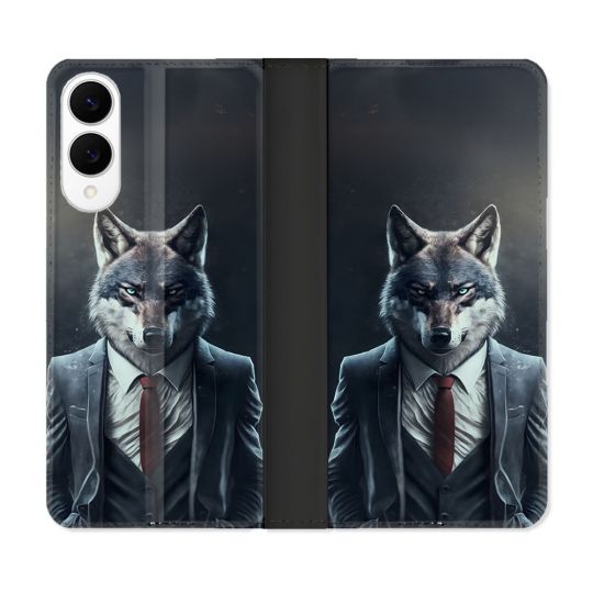 Housse Cuir Portefeuille Pour Samsung Galaxy S25 EDGE Animal Loup Business
