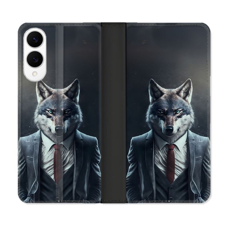 Housse Cuir Portefeuille Pour Samsung Galaxy S25 EDGE Animal Loup Business