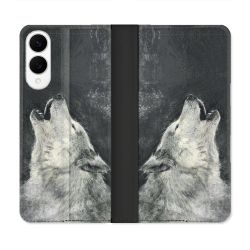 Housse Cuir Portefeuille Pour Samsung Galaxy S25 EDGE Animal Loup Hurlement