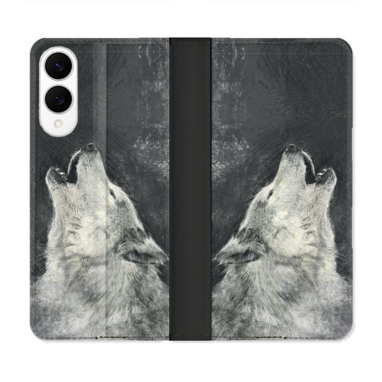 Housse Cuir Portefeuille Pour Samsung Galaxy S25 EDGE Animal Loup Hurlement