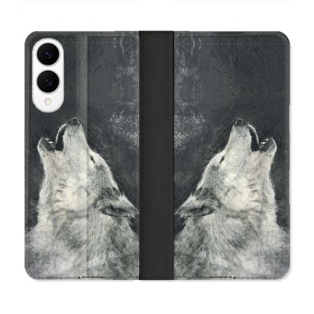 Housse Cuir Portefeuille Pour Samsung Galaxy S25 EDGE Animal Loup Hurlement