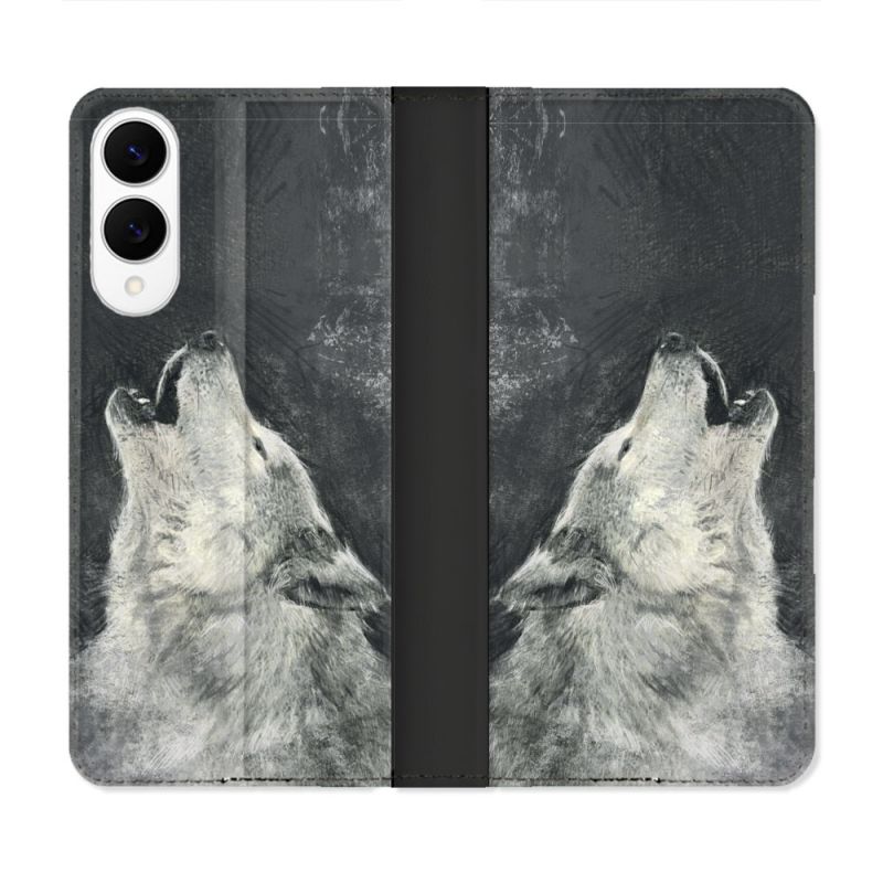 Housse Cuir Portefeuille Pour Samsung Galaxy S25 EDGE Animal Loup Hurlement