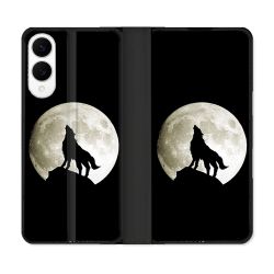 Housse Cuir Portefeuille Pour Samsung Galaxy S25 EDGE Animal Loup Noir