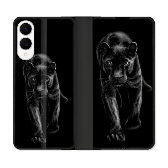 Housse Cuir Portefeuille Pour Samsung Galaxy S25 EDGE Animal Panthère Noire