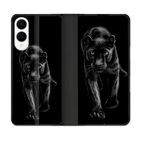 Housse Cuir Portefeuille Pour Samsung Galaxy S25 EDGE Animal Panthère Noire