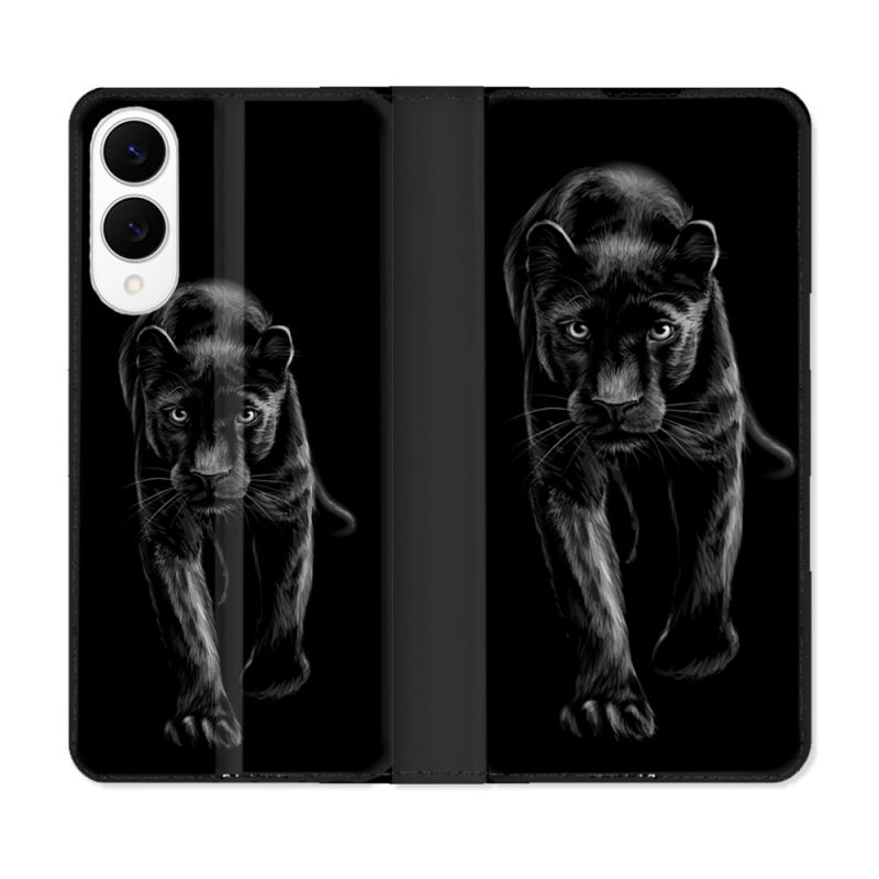 Housse Cuir Portefeuille Pour Samsung Galaxy S25 EDGE Animal Panthère Noire