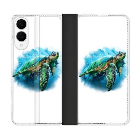 Housse Cuir Portefeuille Pour Samsung Galaxy S25 EDGE Animal Tortue Blanche multicolore