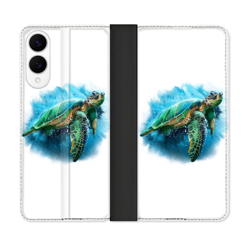 Housse Cuir Portefeuille Pour Samsung Galaxy S25 EDGE Animal Tortue Blanche multicolore