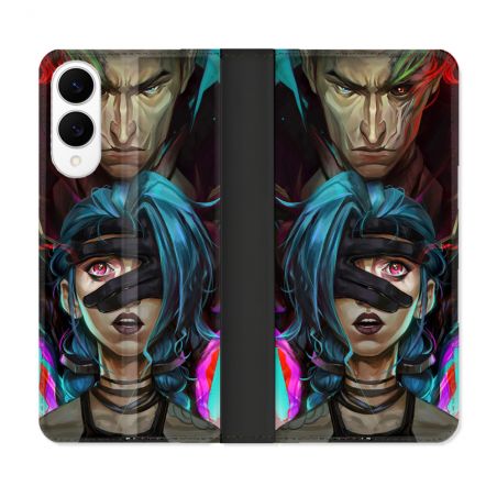 Housse Cuir Portefeuille Pour Samsung Galaxy S25 EDGE Arcane Jinx Bleu