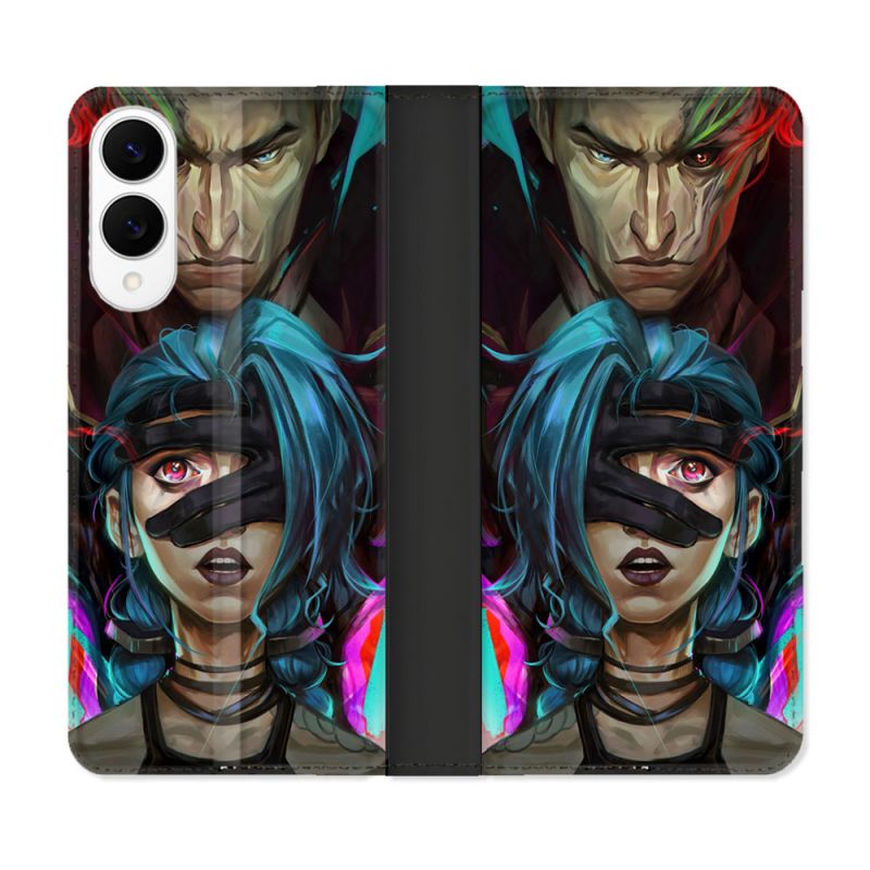 Housse Cuir Portefeuille Pour Samsung Galaxy S25 EDGE Arcane Jinx Bleu
