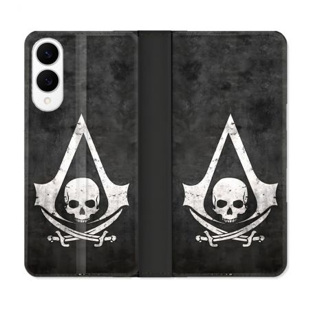 Housse Cuir Portefeuille Pour Samsung Galaxy S25 EDGE Assassin Creed Tete Mort