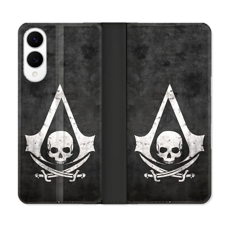 Housse Cuir Portefeuille Pour Samsung Galaxy S25 EDGE Assassin Creed Tete Mort