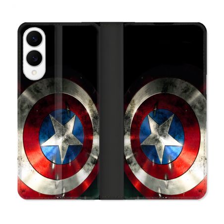 Housse Cuir Portefeuille Pour Samsung Galaxy S25 EDGE Captain America Bouclier