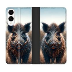 Housse Cuir Portefeuille Pour Samsung Galaxy S25 EDGE Chasse Sanglier Attaque