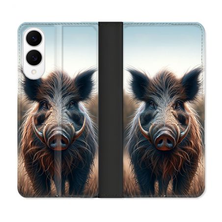 Housse Cuir Portefeuille Pour Samsung Galaxy S25 EDGE Chasse Sanglier Attaque