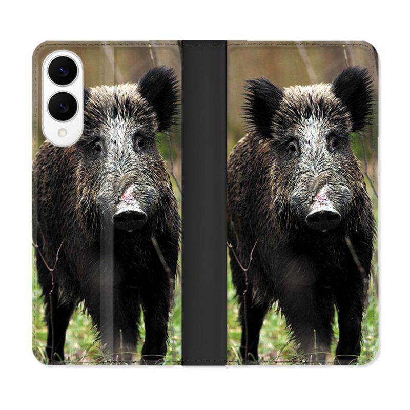 Housse Cuir Portefeuille Pour Samsung Galaxy S25 EDGE Chasse Sanglier bois