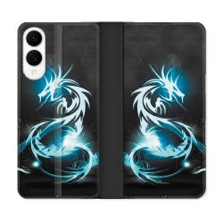 Housse Cuir Portefeuille Pour Samsung Galaxy S25 EDGE Fantastique Dragon Bleu