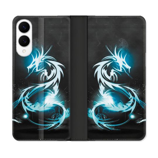 Housse Cuir Portefeuille Pour Samsung Galaxy S25 EDGE Fantastique Dragon Bleu
