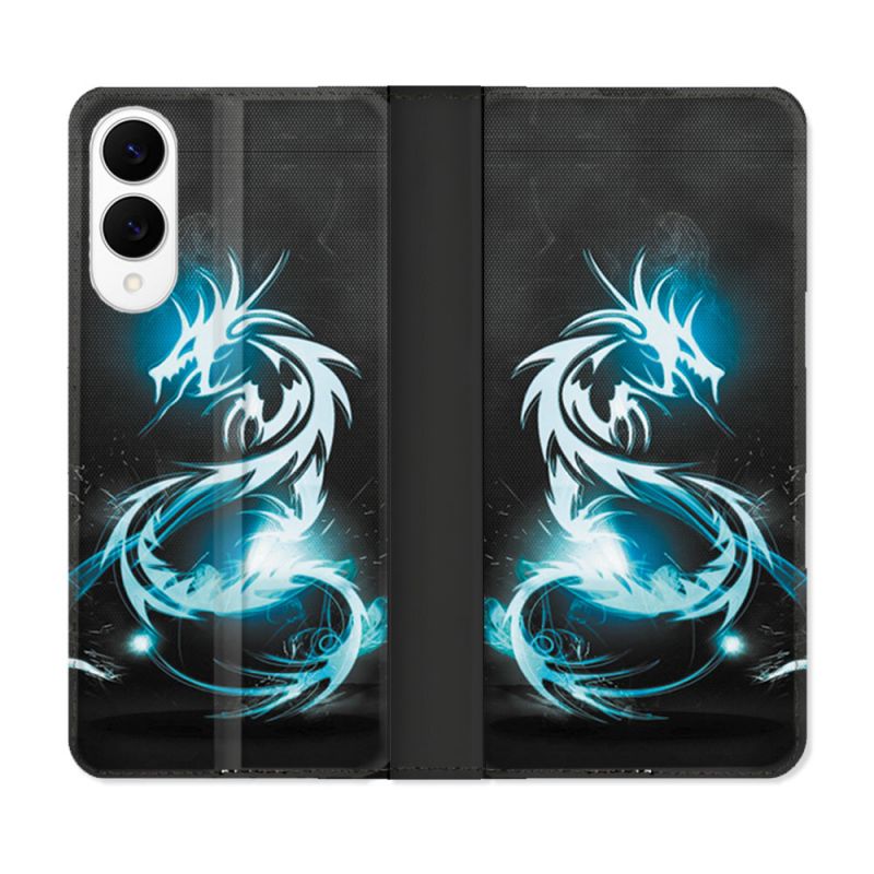 Housse Cuir Portefeuille Pour Samsung Galaxy S25 EDGE Fantastique Dragon Bleu