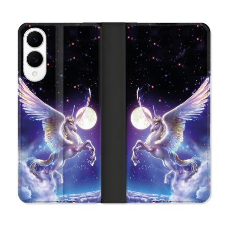 Housse Cuir Portefeuille Pour Samsung Galaxy S25 EDGE Fantastique Licorne Céleste