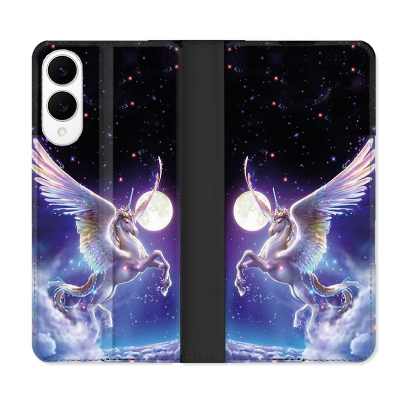 Housse Cuir Portefeuille Pour Samsung Galaxy S25 EDGE Fantastique Licorne Céleste