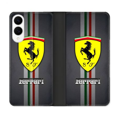 Housse Cuir Portefeuille Pour Samsung Galaxy S25 EDGE Ferrari Carbone