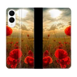 Housse Cuir Portefeuille Pour Samsung Galaxy S25 EDGE Fleur Coquelicot