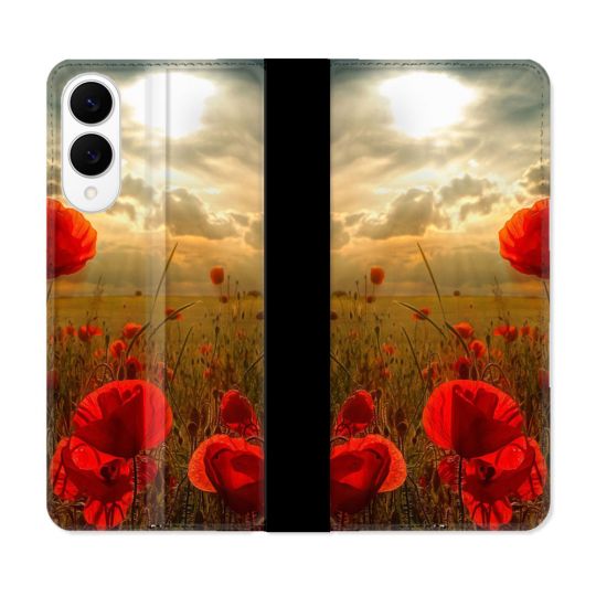 Housse Cuir Portefeuille Pour Samsung Galaxy S25 EDGE Fleur Coquelicot