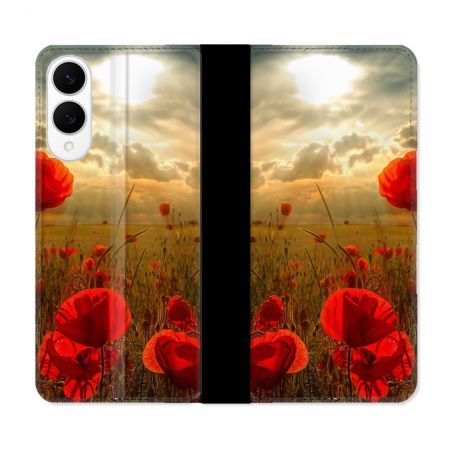 Housse Cuir Portefeuille Pour Samsung Galaxy S25 EDGE Fleur Coquelicot