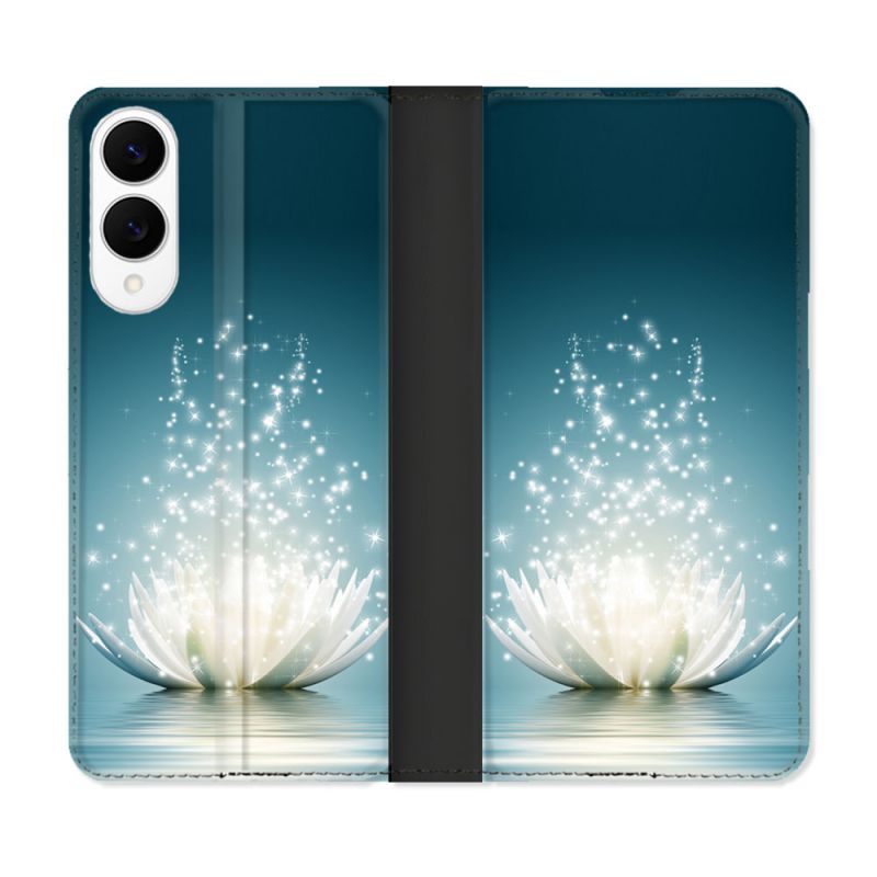 Housse Cuir Portefeuille Pour Samsung Galaxy S25 EDGE Fleur Lotus Blanc