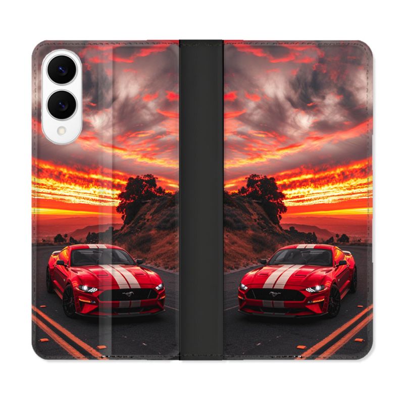 Housse Cuir Portefeuille Pour Samsung Galaxy S25 EDGE Ford Mustang GT500 Rouge
