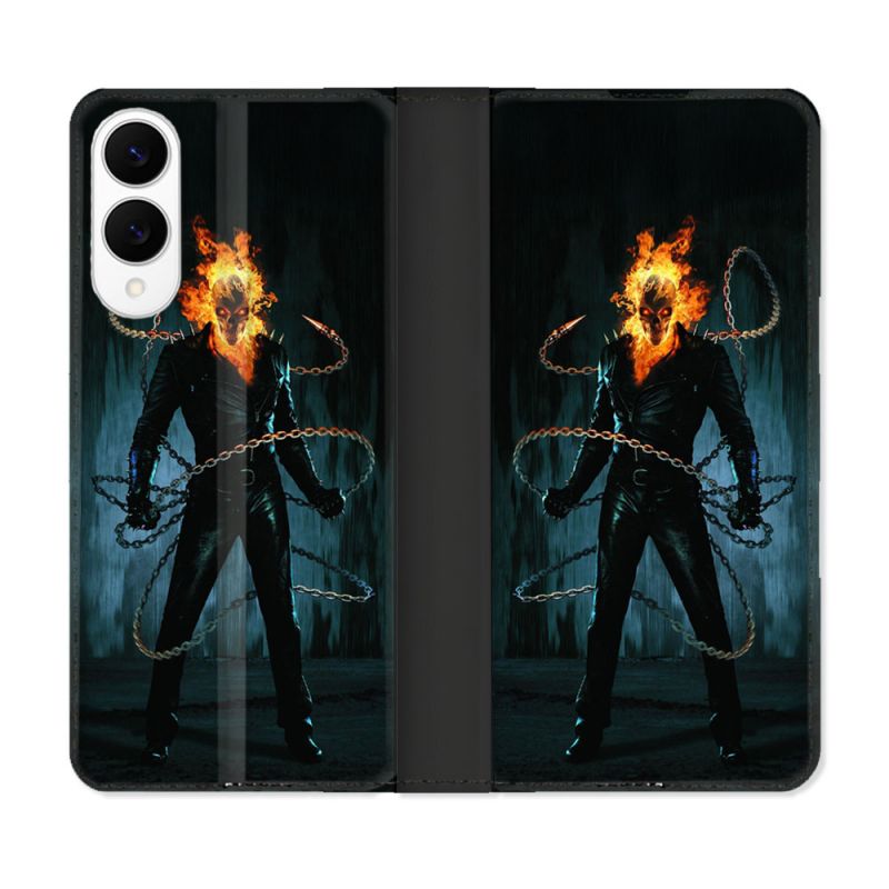 Housse Cuir Portefeuille Pour Samsung Galaxy S25 EDGE Ghost Rider