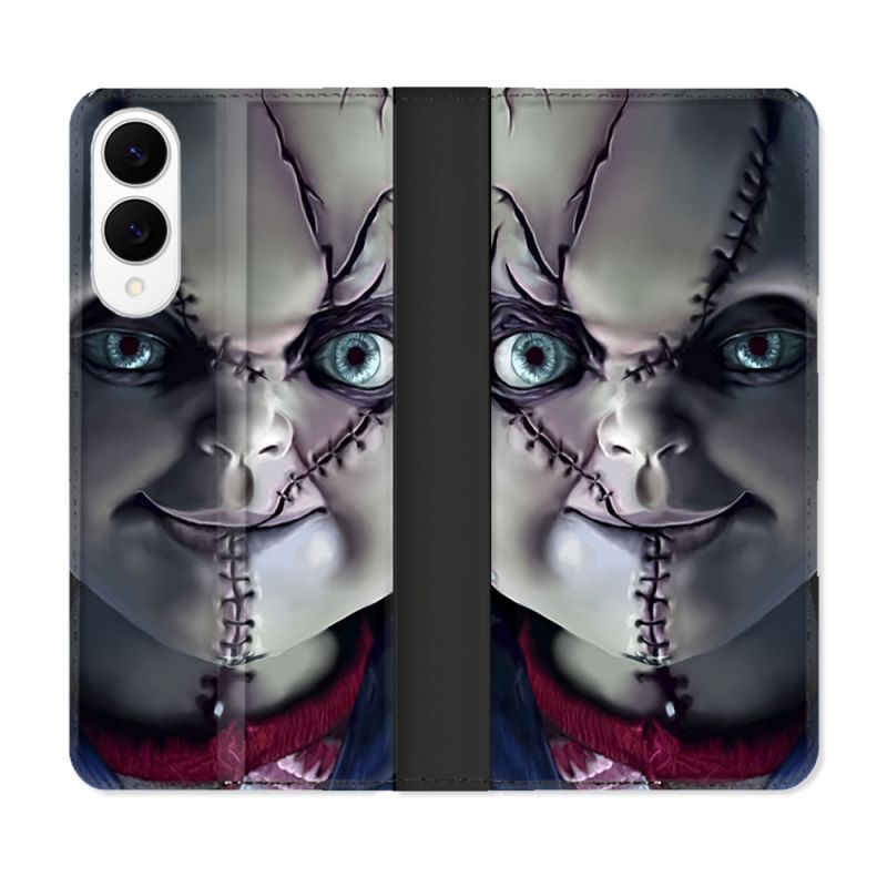 Housse Cuir Portefeuille Pour Samsung Galaxy S25 EDGE Horreur Chucky Cicatrice
