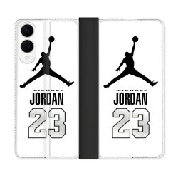 Housse Cuir Portefeuille Pour Samsung Galaxy S25 EDGE Jordan 23 Blanc