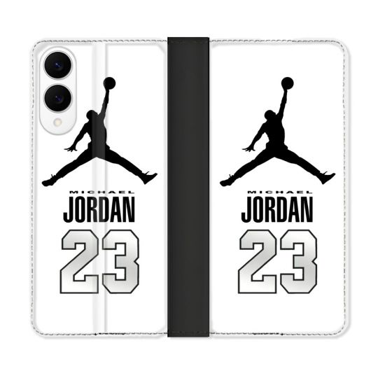 Housse Cuir Portefeuille Pour Samsung Galaxy S25 EDGE Jordan 23 Blanc