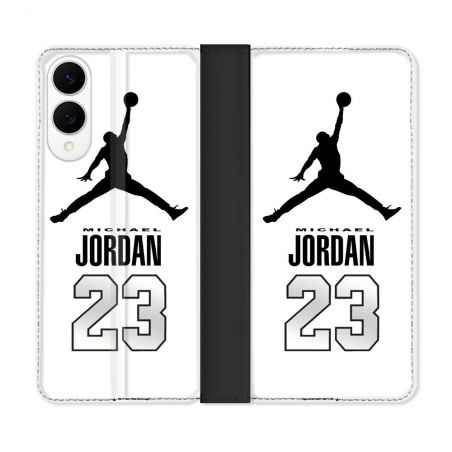 Housse Cuir Portefeuille Pour Samsung Galaxy S25 EDGE Jordan 23 Blanc