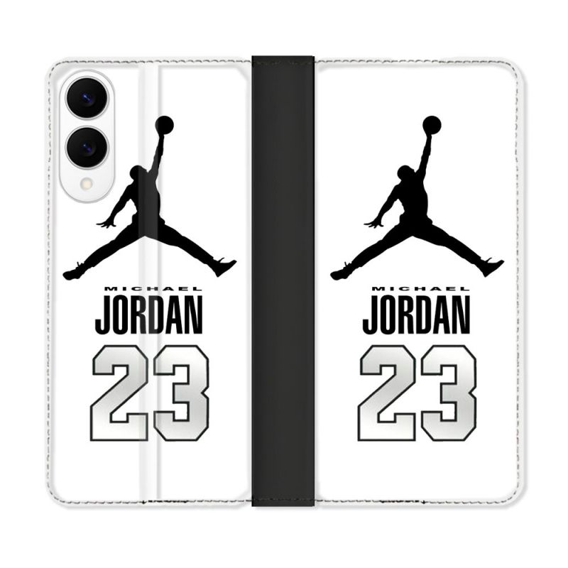 Housse Cuir Portefeuille Pour Samsung Galaxy S25 EDGE Jordan 23 Blanc