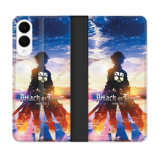 Housse Cuir Portefeuille Pour Samsung Galaxy S25 EDGE Manga Attaque Titans Soleil