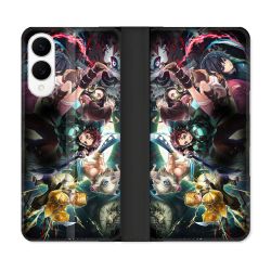 Housse Cuir Portefeuille Pour Samsung Galaxy S25 EDGE Manga Demon Slayer Groupe