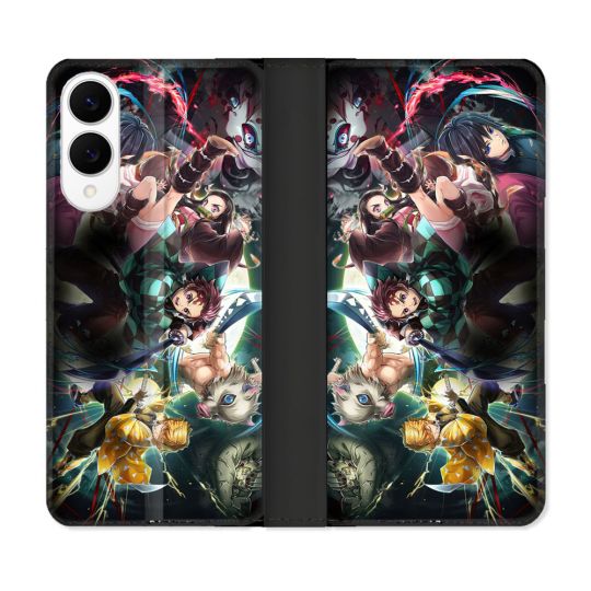 Housse Cuir Portefeuille Pour Samsung Galaxy S25 EDGE Manga Demon Slayer Groupe