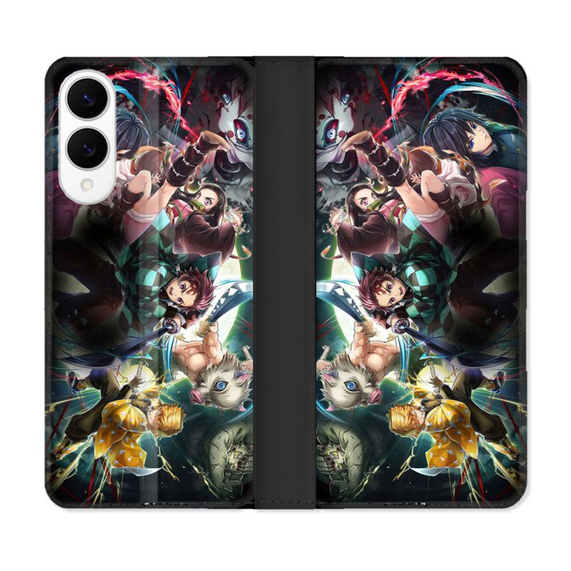 Housse Cuir Portefeuille Pour Samsung Galaxy S25 EDGE Manga Demon Slayer Groupe