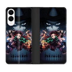 Housse Cuir Portefeuille Pour Samsung Galaxy S25 EDGE Manga Demon Slayer Noir