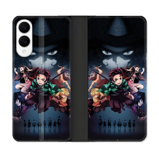 Housse Cuir Portefeuille Pour Samsung Galaxy S25 EDGE Manga Demon Slayer Noir