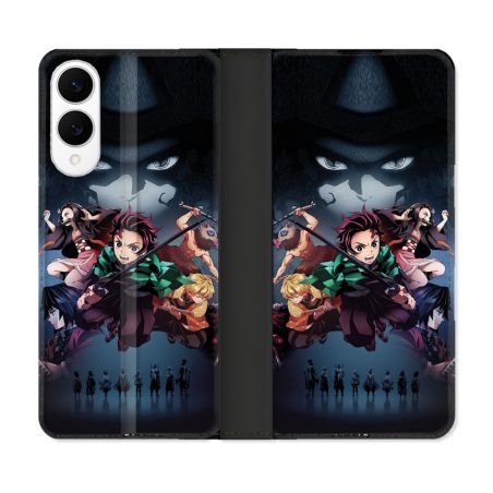 Housse Cuir Portefeuille Pour Samsung Galaxy S25 EDGE Manga Demon Slayer Noir