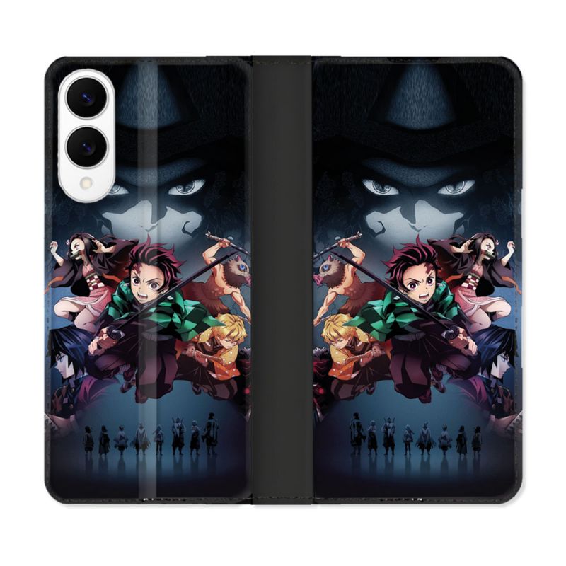 Housse Cuir Portefeuille Pour Samsung Galaxy S25 EDGE Manga Demon Slayer Noir