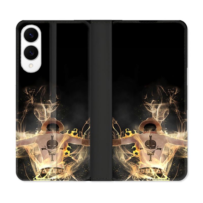 Housse Cuir Portefeuille Pour Samsung Galaxy S25 EDGE Manga One Piece Ace Noir